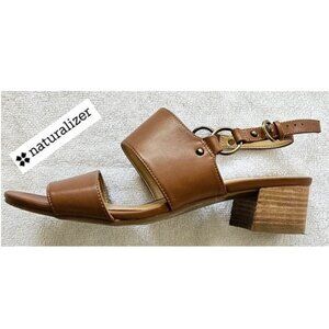 NATURALIZER, Brown faux leather block heel dress sandals